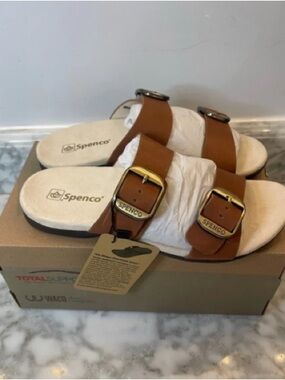 Spenco Women’s Brown Double-Buckle Slide Sandals